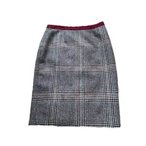 Boden Skirt British Tweed By Moon US 6 Pencil Wool Red Cream Black Blue